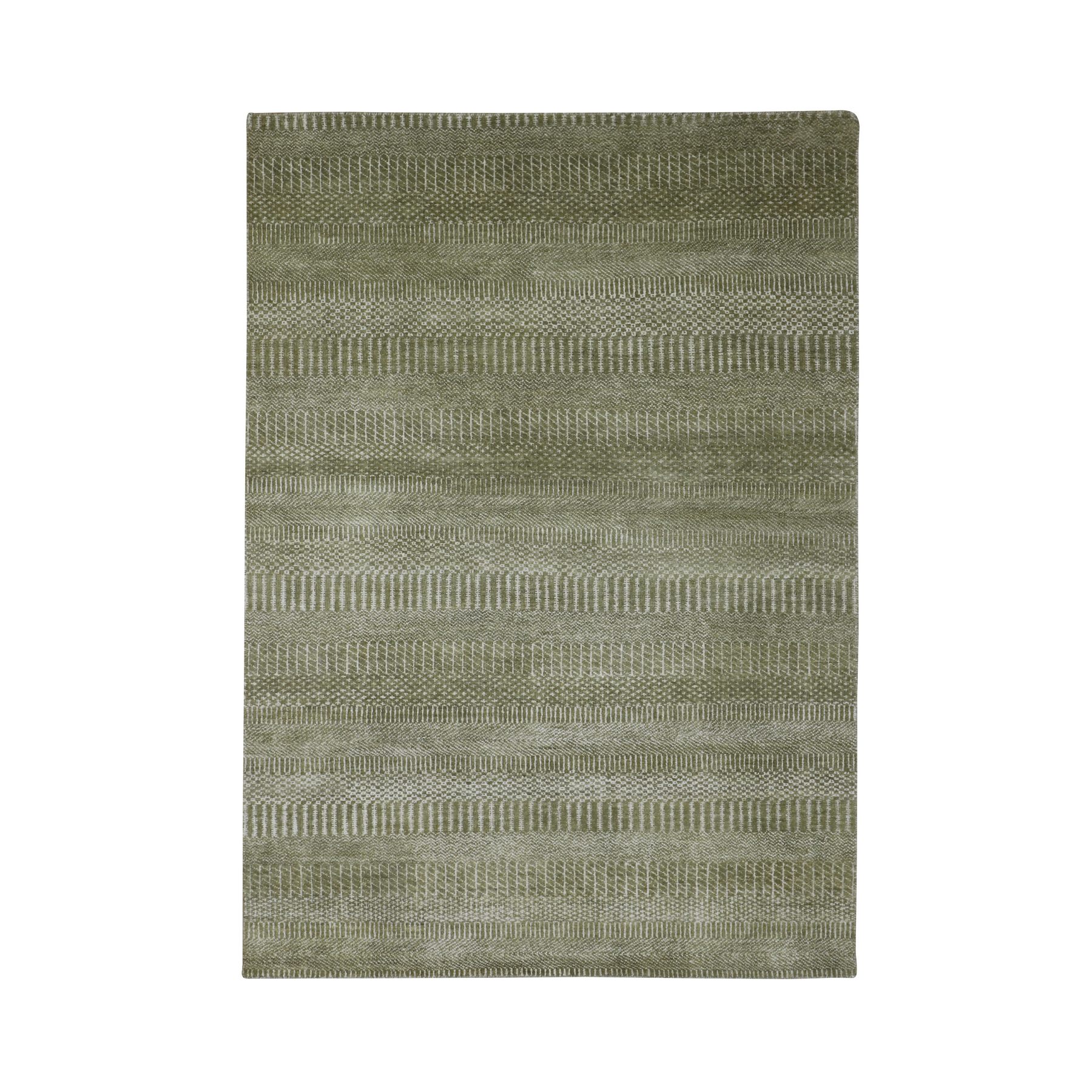 Khaki Brown, Modern Grass Design, Hand Knotted, Wool and Silk, Denser Weave, Lush and Plush, Oriental Rug